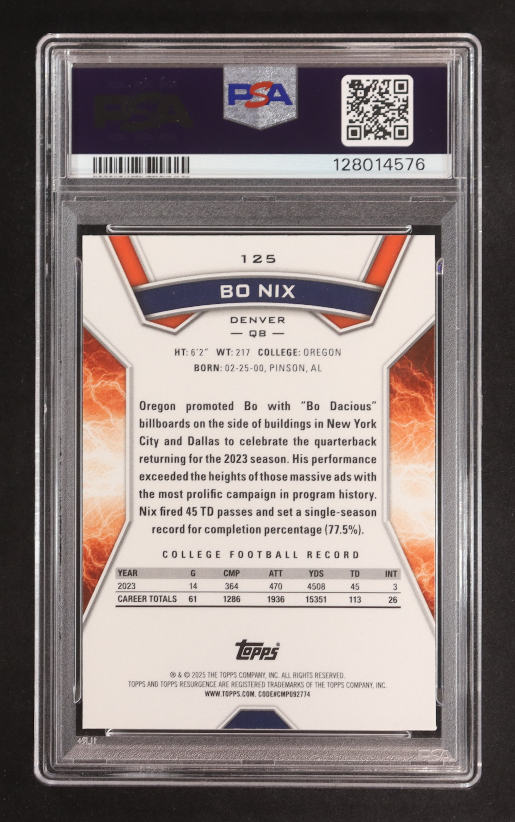 Bo Nix 2024 Topps Resurgence #125 RC (PSA 9) at PristineAuction.com Bo Nix 2024 Topps Resurgence #125 RC (PSA 9) at PristineAuction.com