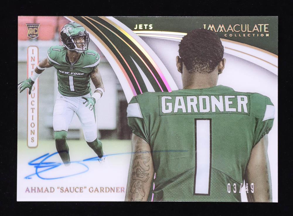 Ahmad "Sauce" Gardner 2022 Immaculate Collection Immaculate Introductions Autographs #3 RC #03/49 at PristineAuction.com Ahmad "Sauce" Gardner 2022 Immaculate Collection Immaculate Introductions Autographs #3 RC #03/49 at PristineAuction.com
