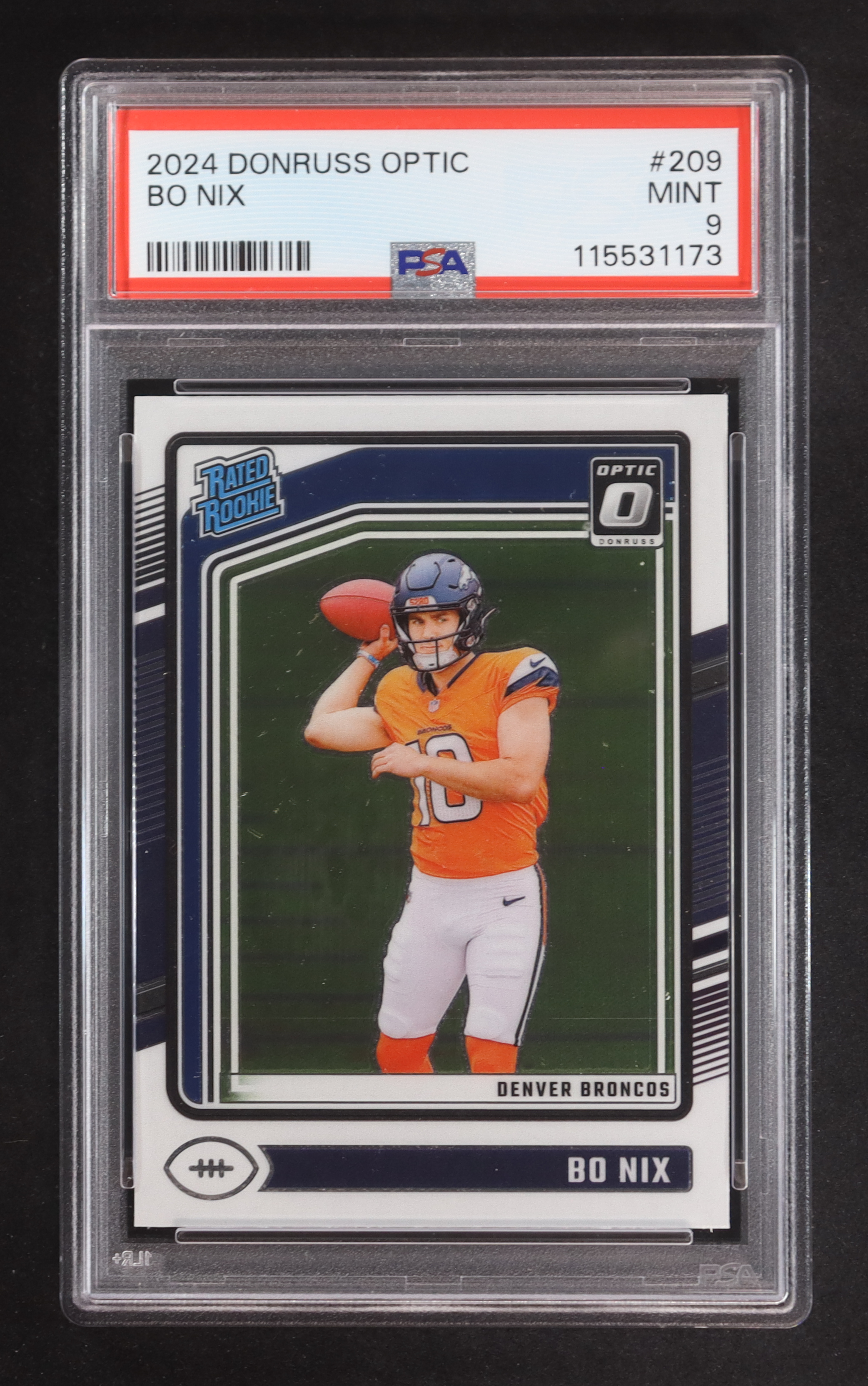 Bo Nix 2024 Donruss Optic #209 RR RC (PSA 9) at PristineAuction.com Bo Nix 2024 Donruss Optic #209 RR RC (PSA 9) at PristineAuction.com