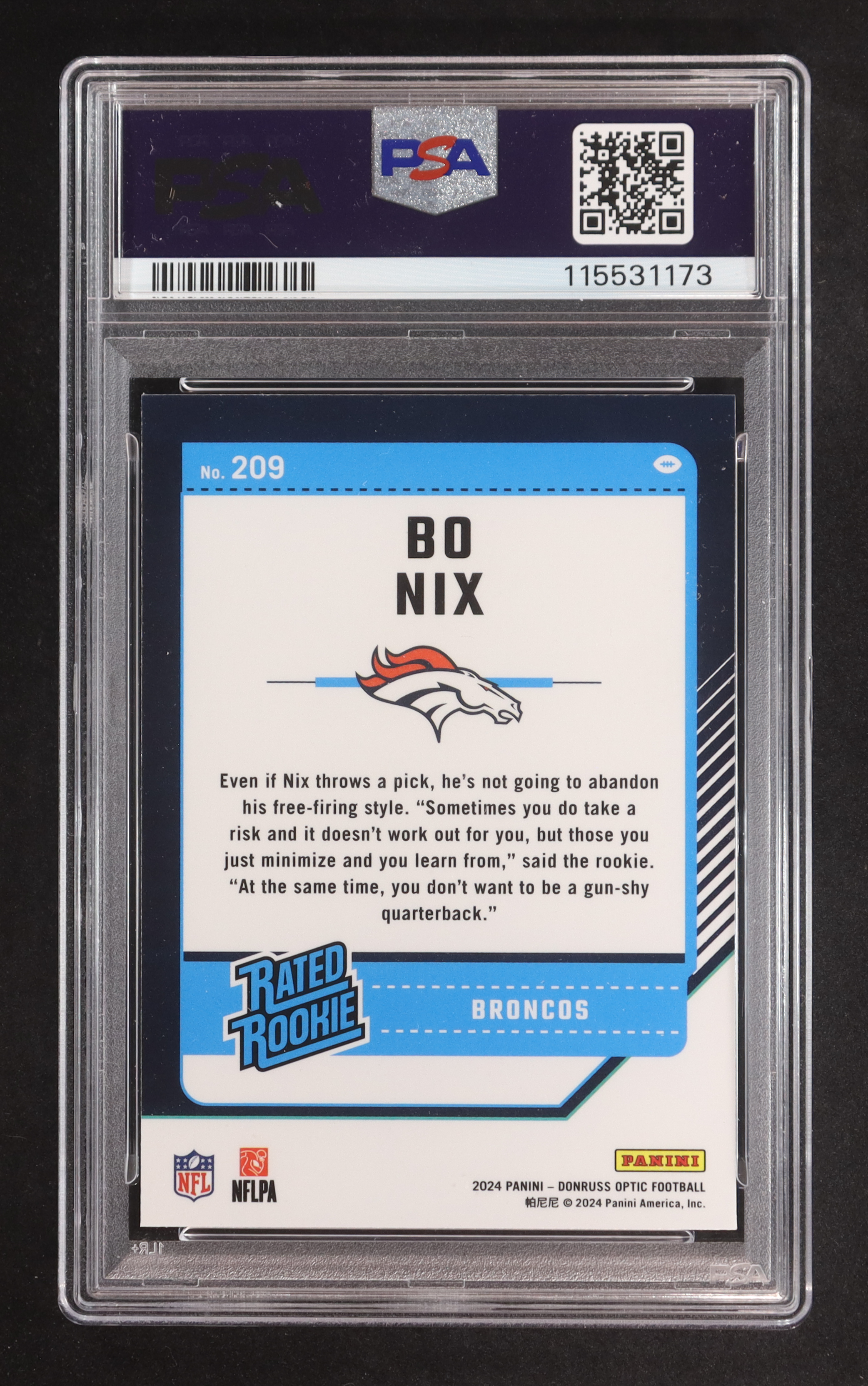 Bo Nix 2024 Donruss Optic #209 RR RC (PSA 9) at PristineAuction.com Bo Nix 2024 Donruss Optic #209 RR RC (PSA 9) at PristineAuction.com