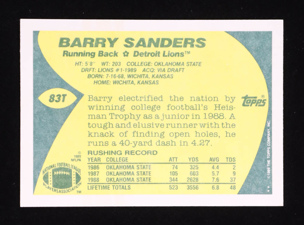 Barry Sanders 1989 Topps Traded #83T RC at PristineAuction.com Barry Sanders 1989 Topps Traded #83T RC at PristineAuction.com