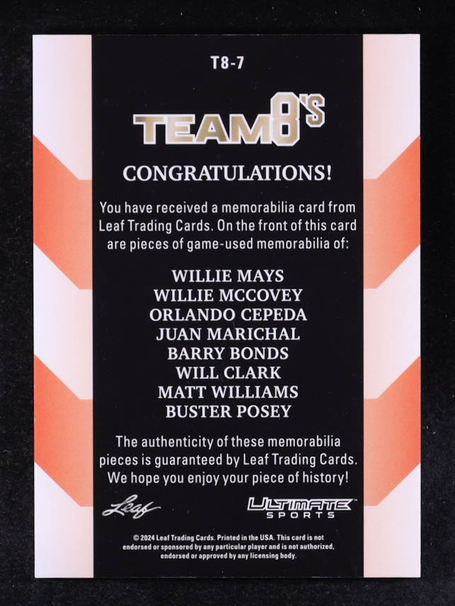 Willie Mays / Willie McCovey / Orlando Cepeda / Juan Marichal / Barry Bonds / Will Clark / Matt Williams / Buster Posey 2024 Leaf Ultimate Sports Teams 8s Bronze Holofoil #T8-7 #20/20 at PristineAuction.com Willie Mays / Willie McCovey / Orlando Cepeda / Juan Marichal / Barry Bonds / Will Clark / Matt Williams / Buster Posey 2024 Leaf Ultimate Sports Teams 8s Bronze Holofoil #T8-7 #20/20 at PristineAuction.com