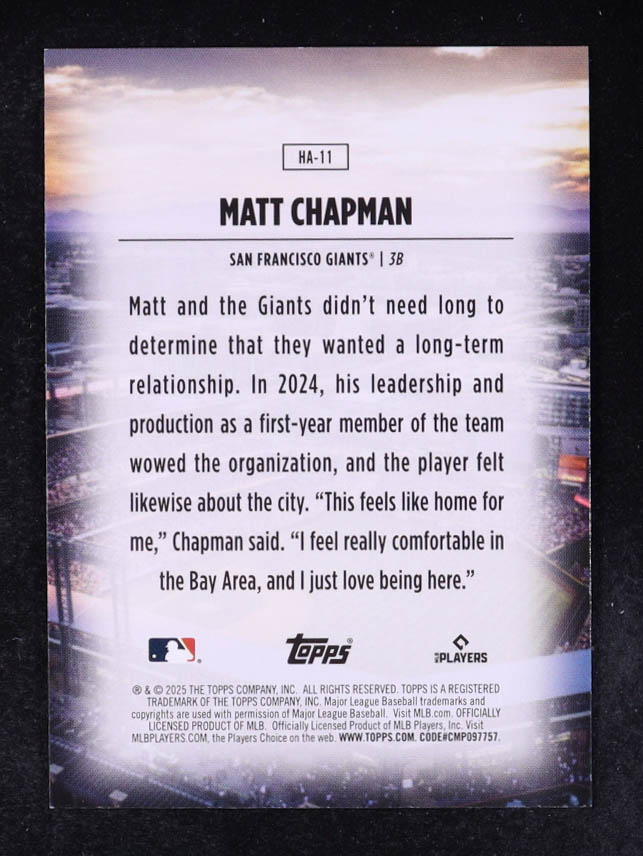 Matt Chapman 2025 Topps Home Field Advantage #HA11 at PristineAuction.com Matt Chapman 2025 Topps Home Field Advantage #HA11 at PristineAuction.com