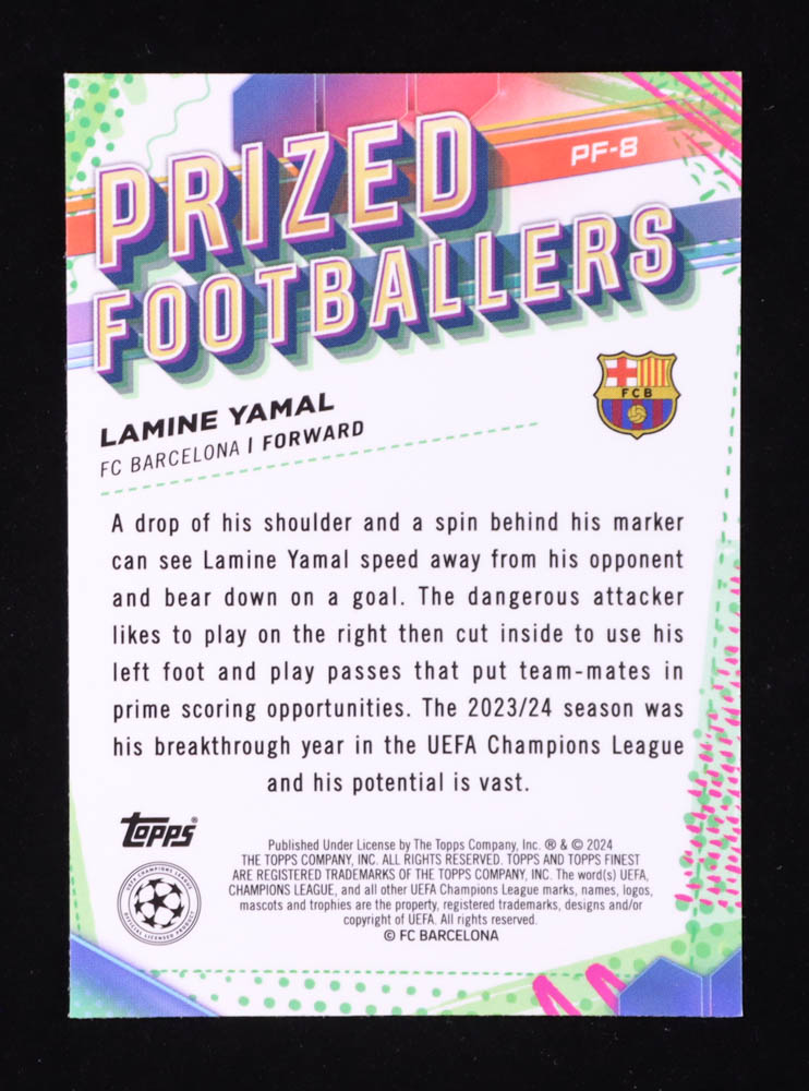 Lamine Yamal 2023-24 Finest UEFA Club Competitions Prized Footballers #PF8 RC at PristineAuction.com Lamine Yamal 2023-24 Finest UEFA Club Competitions Prized Footballers #PF8 RC at PristineAuction.com