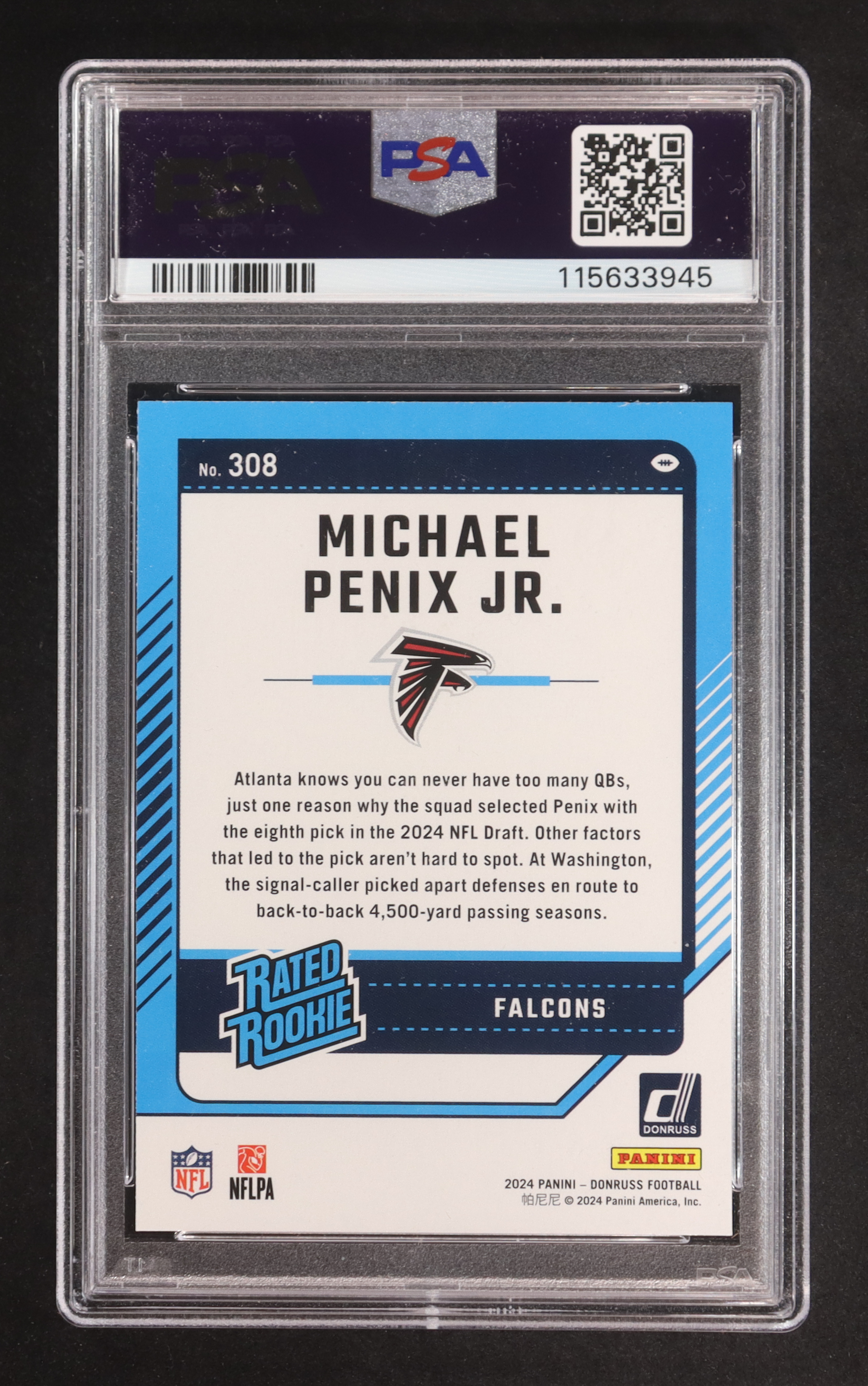 Michael Penix Jr. 2024 Donruss Optic #279 RR RC (PSA 9) at PristineAuction.com Michael Penix Jr. 2024 Donruss Optic #279 RR RC (PSA 9) at PristineAuction.com