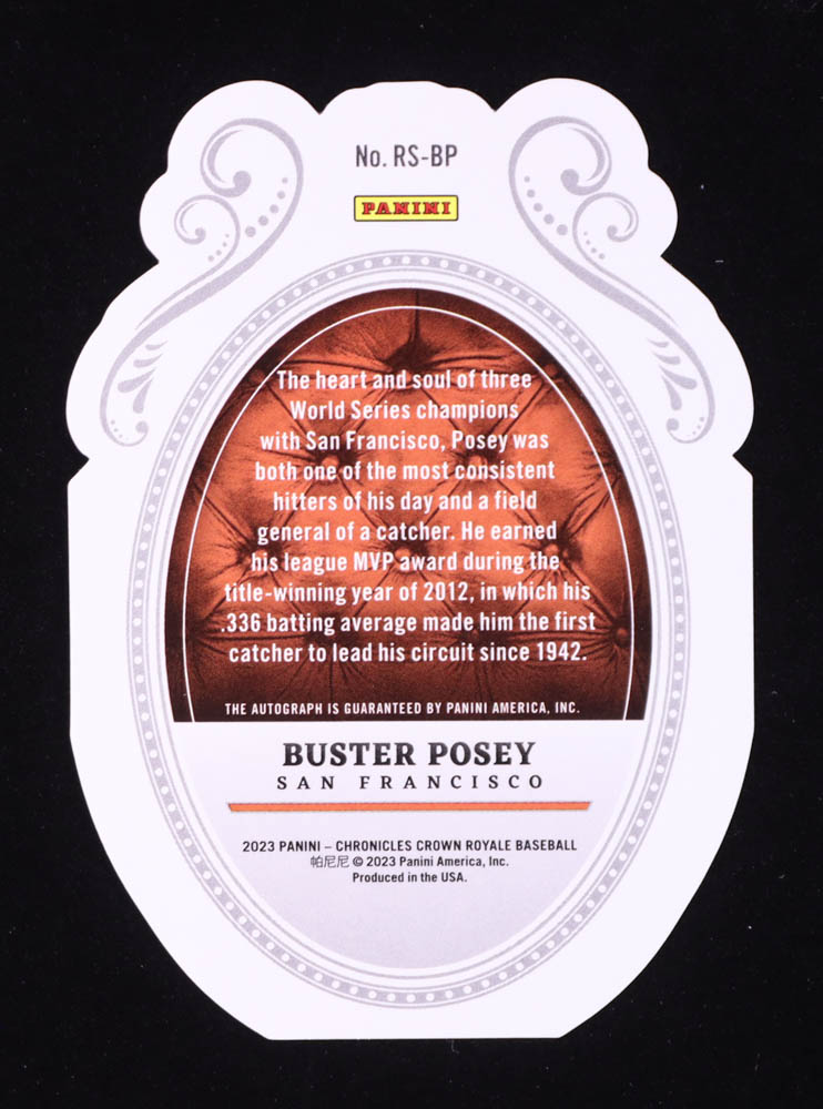 Buster Posey 2023 Panini Chronicles Crown Royale Royal Signatures #9 #23/99 at PristineAuction.com Buster Posey 2023 Panini Chronicles Crown Royale Royal Signatures #9 #23/99 at PristineAuction.com