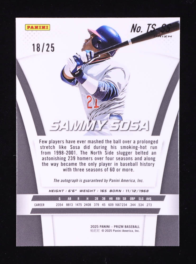 Sammy Sosa 2025 Panini Prizm Throwback Signatures Prizms Mojo #8 #18/25 at PristineAuction.com Sammy Sosa 2025 Panini Prizm Throwback Signatures Prizms Mojo #8 #18/25 at PristineAuction.com