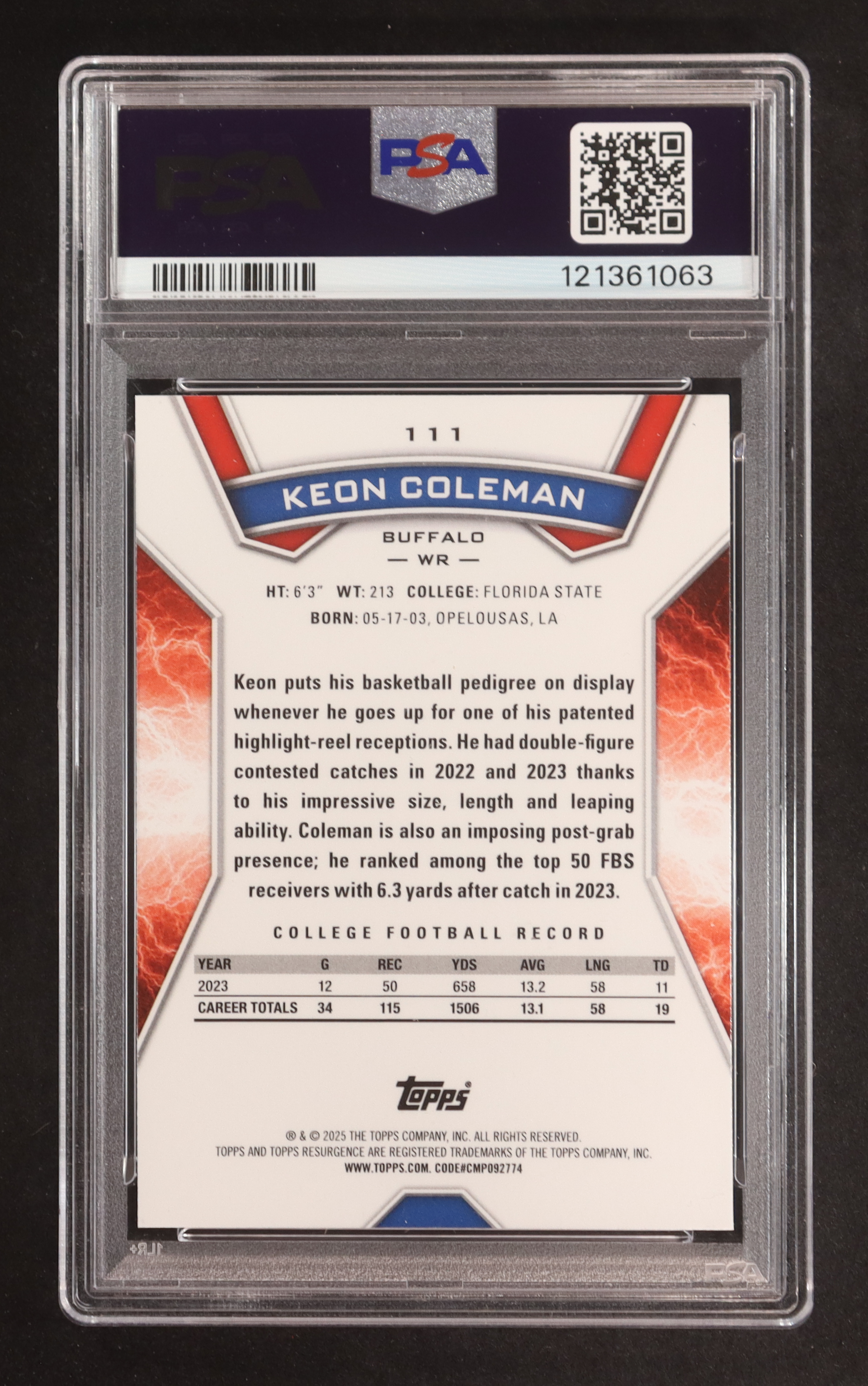 Keon Coleman 2024 Topps Resurgence Sky Blue and Pink Shock #111 RC (PSA 10) at PristineAuction.com Keon Coleman 2024 Topps Resurgence Sky Blue and Pink Shock #111 RC (PSA 10) at PristineAuction.com