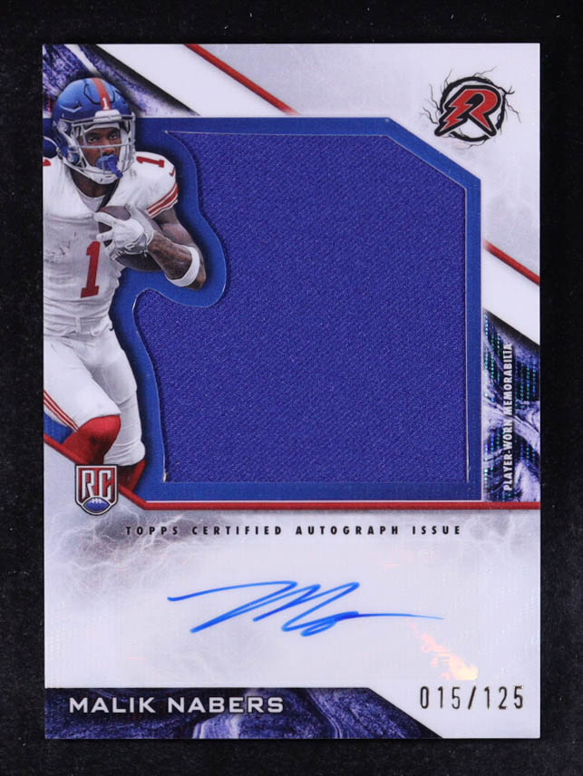 Malik Nabers 2024 Topps Resurgence Resurgence Rookie Patch Autographs White Surge #RPAMN #015/125 RC at PristineAuction.com Malik Nabers 2024 Topps Resurgence Resurgence Rookie Patch Autographs White Surge #RPAMN #015/125 RC at PristineAuction.com