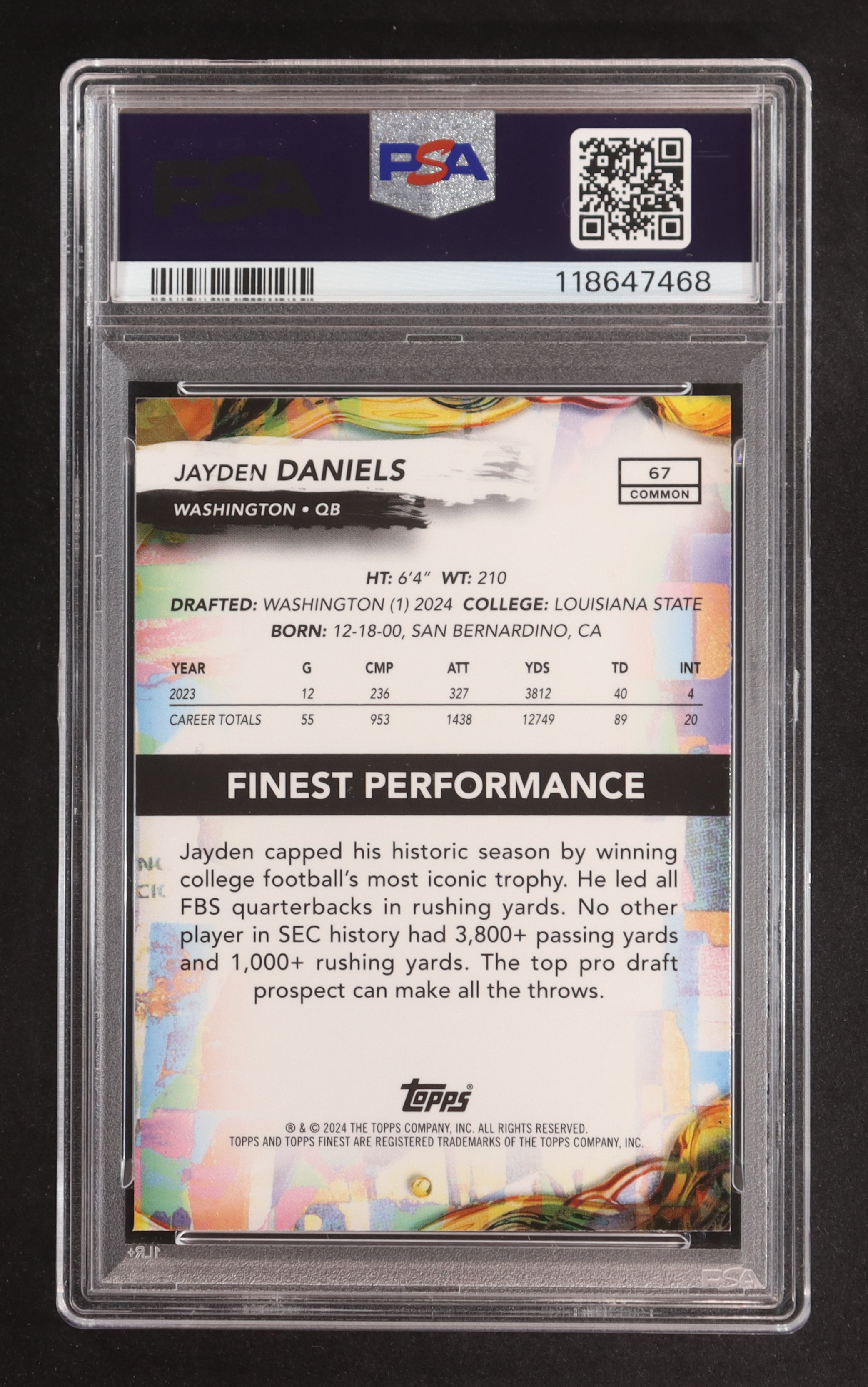 Jayden Daniels 2024 Finest #67 RC (PSA 9) at PristineAuction.com Jayden Daniels 2024 Finest #67 RC (PSA 9) at PristineAuction.com