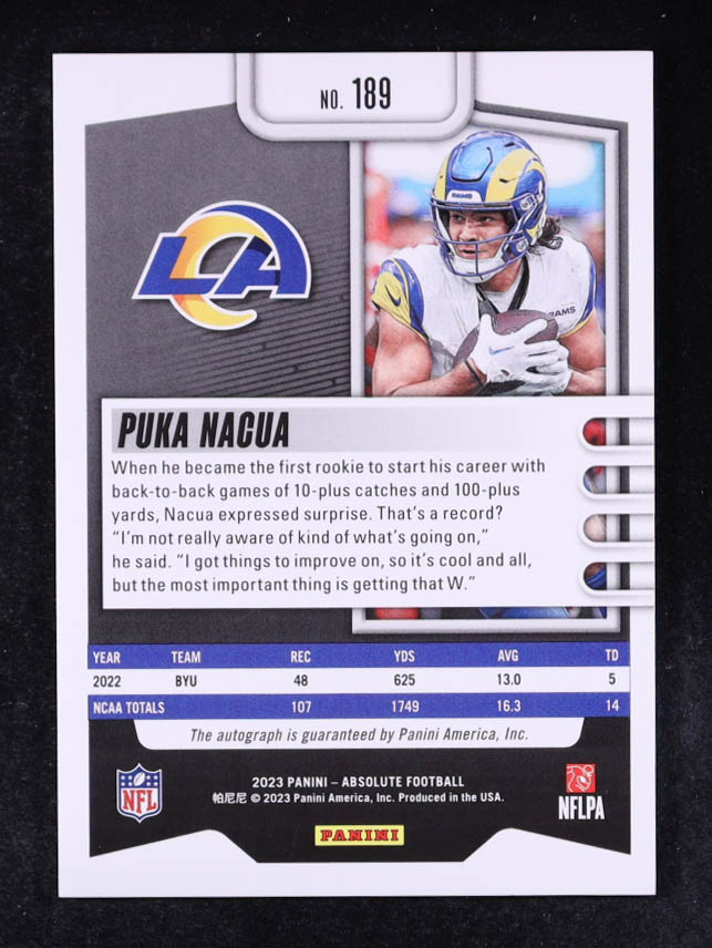 Puka Nacua 2023 Absolute Signatures Spectrum Orange #189 #59/75 RC at PristineAuction.com Puka Nacua 2023 Absolute Signatures Spectrum Orange #189 #59/75 RC at PristineAuction.com