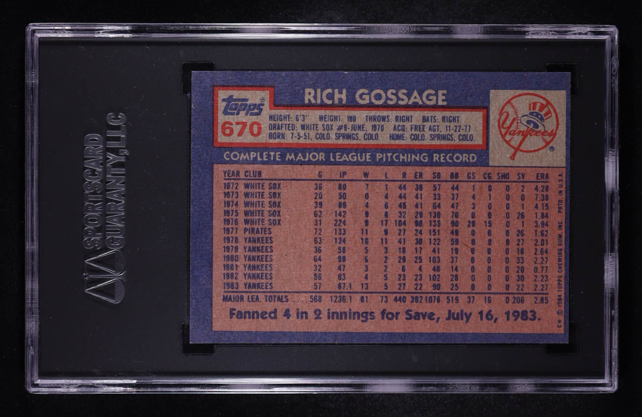 Goose Gossage Signed 1984 Topps #670 Inscribed "HOF 2008" (SGC) at PristineAuction.com Goose Gossage Signed 1984 Topps #670 Inscribed "HOF 2008" (SGC) at PristineAuction.com