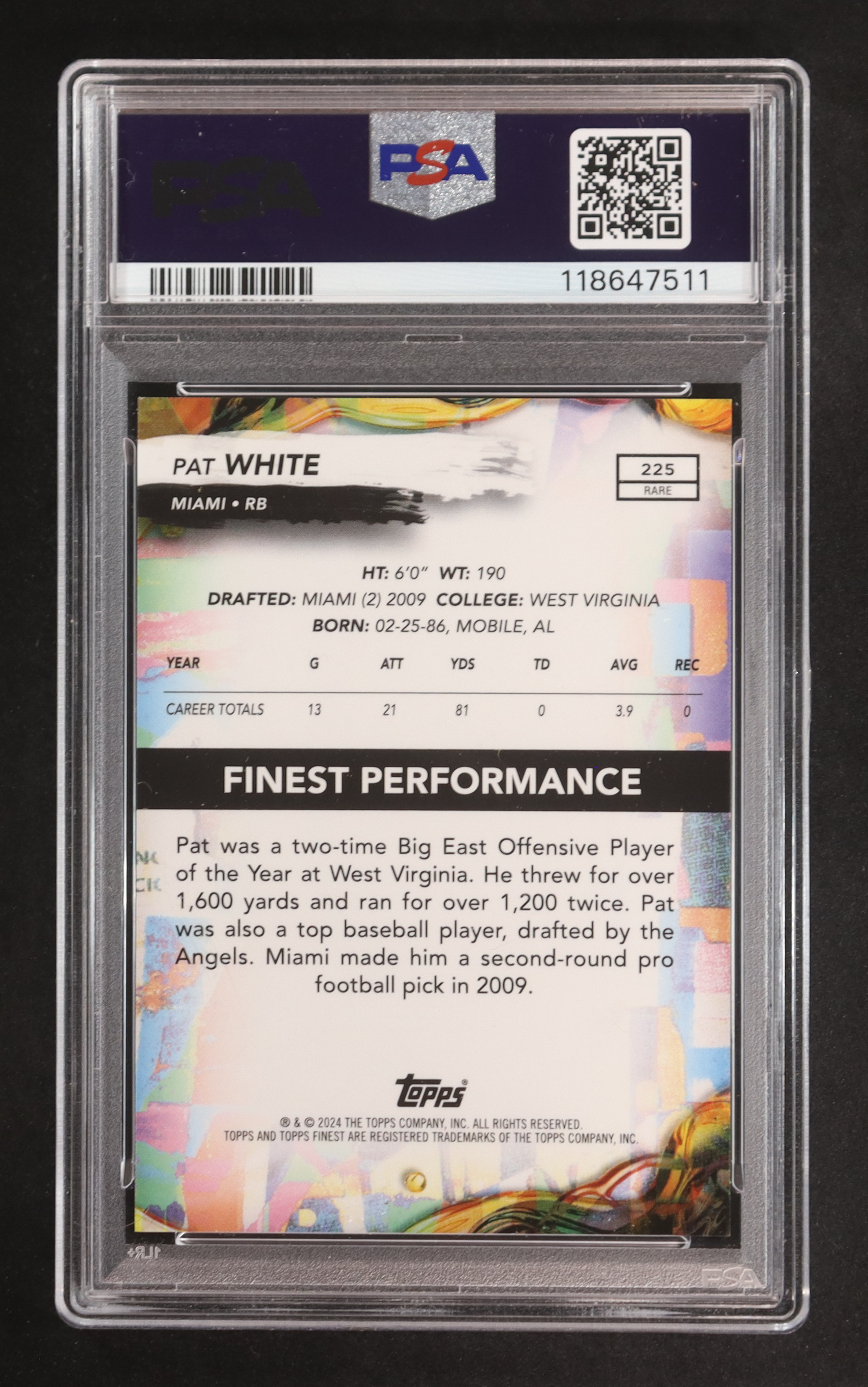 Pat White 2024 Finest Green Refractors #225 RC #8/25 (PSA 9) at PristineAuction.com Pat White 2024 Finest Green Refractors #225 RC #8/25 (PSA 9) at PristineAuction.com