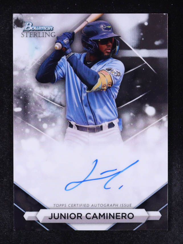 Junior Caminero 2023 Bowman Sterling Prospect Autographs #PAJCR RC at PristineAuction.com Junior Caminero 2023 Bowman Sterling Prospect Autographs #PAJCR RC at PristineAuction.com