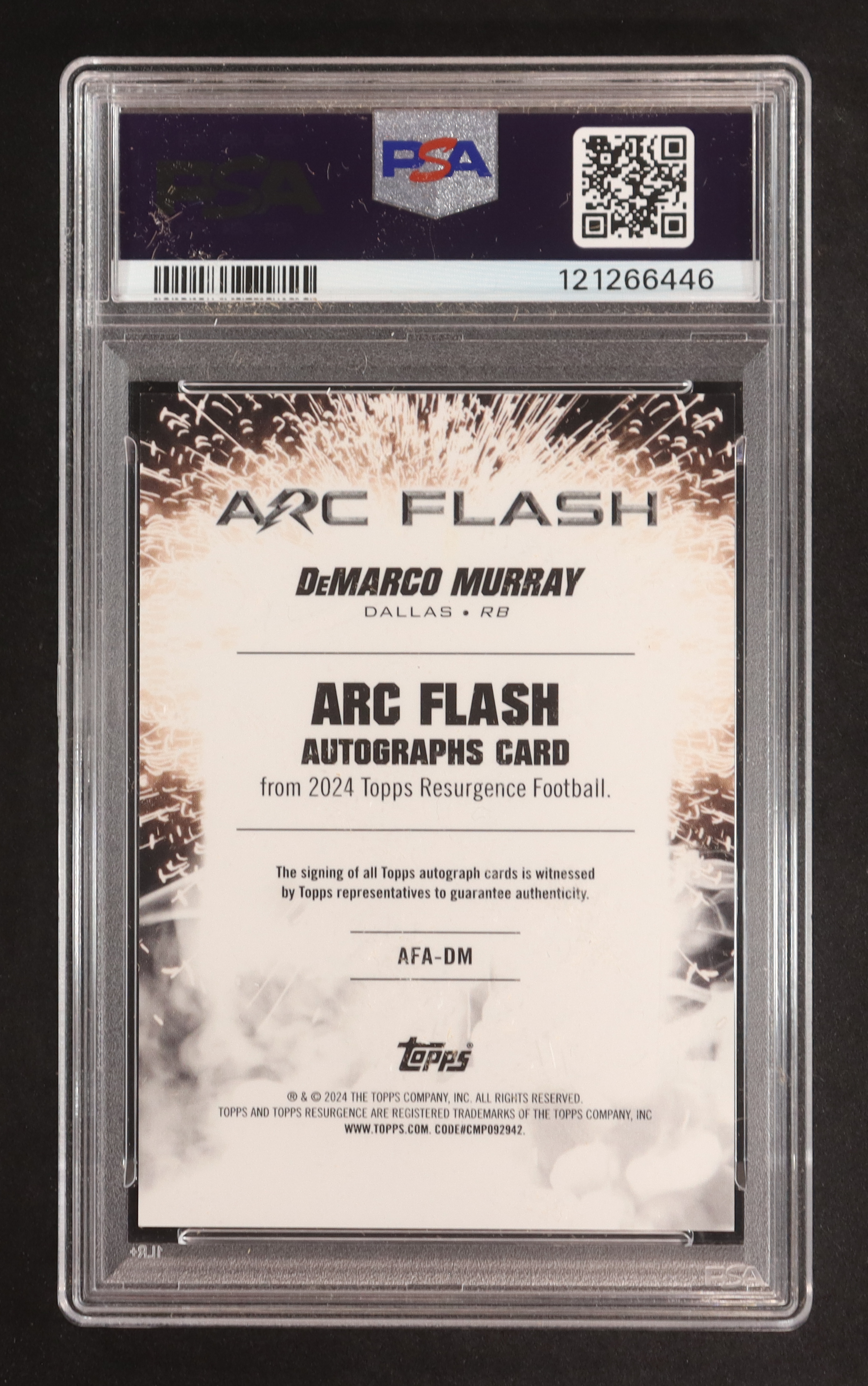 DeMarco Murray 2024 Topps Resurgence Arc Flash Autographs Gold Power Surge #AFADM #8/50 (PSA 9 | Autograph Graded PSA 10) at PristineAuction.com DeMarco Murray 2024 Topps Resurgence Arc Flash Autographs Gold Power Surge #AFADM #8/50 (PSA 9 | Autograph Graded PSA 10) at PristineAuction.com