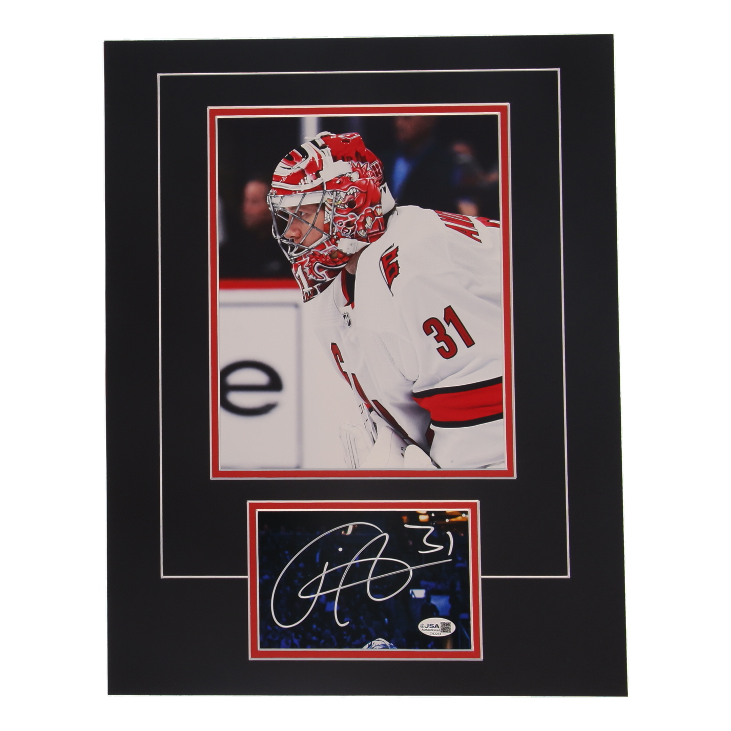 Frederik Andersen Signed Hurricanes Custom Cut Lithograph Display with Photo (JSA) at PristineAuction.com Frederik Andersen Signed Hurricanes Custom Cut Lithograph Display with Photo (JSA) at PristineAuction.com