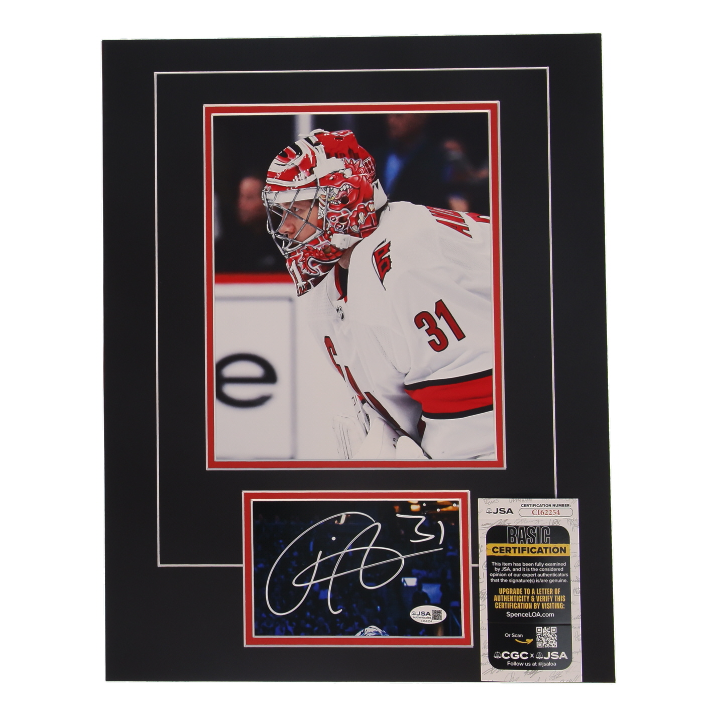 Frederik Andersen Signed Hurricanes Custom Cut Lithograph Display with Photo (JSA) at PristineAuction.com Frederik Andersen Signed Hurricanes Custom Cut Lithograph Display with Photo (JSA) at PristineAuction.com