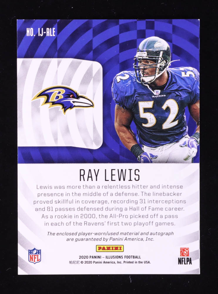 Ray Lewis 2020 Panini Illusions Immortalized Jersey Autographs #38 #02/25 at PristineAuction.com Ray Lewis 2020 Panini Illusions Immortalized Jersey Autographs #38 #02/25 at PristineAuction.com
