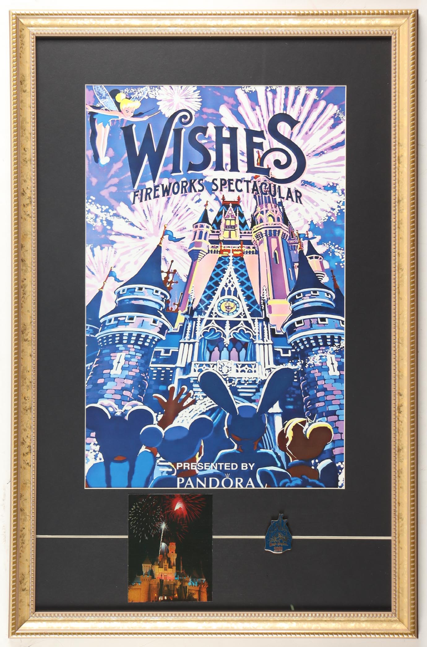 Disney's "Wishes" Custom Framed Art Print Display with Postcard & Vintage Pin at PristineAuction.com Disney's "Wishes" Custom Framed Art Print Display with Postcard & Vintage Pin at PristineAuction.com
