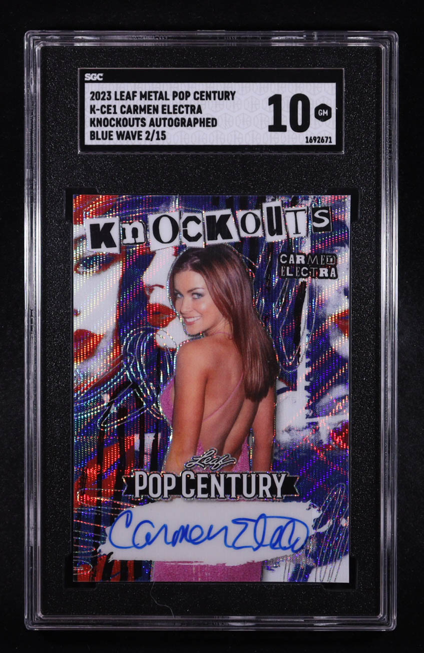 Carmen Electra 2023 Leaf Pop Century Metal Knockouts Autographs Wave Blue #KCE1 #02/15 (SGC 10) at PristineAuction.com Carmen Electra 2023 Leaf Pop Century Metal Knockouts Autographs Wave Blue #KCE1 #02/15 (SGC 10) at PristineAuction.com