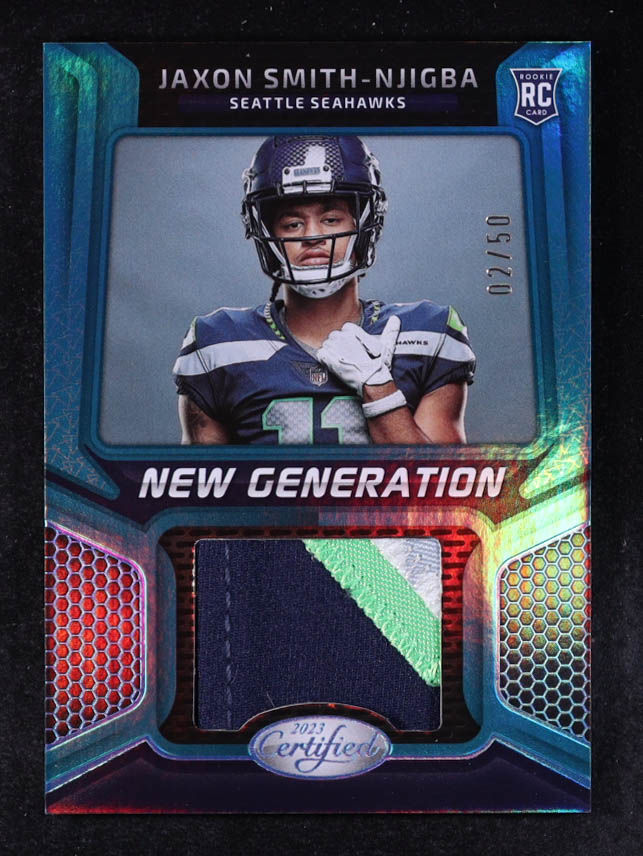 Jaxon Smith-Njigba 2023 Certified New Generation Jerseys Mirror Teal #41 #02/50 at PristineAuction.com Jaxon Smith-Njigba 2023 Certified New Generation Jerseys Mirror Teal #41 #02/50 at PristineAuction.com