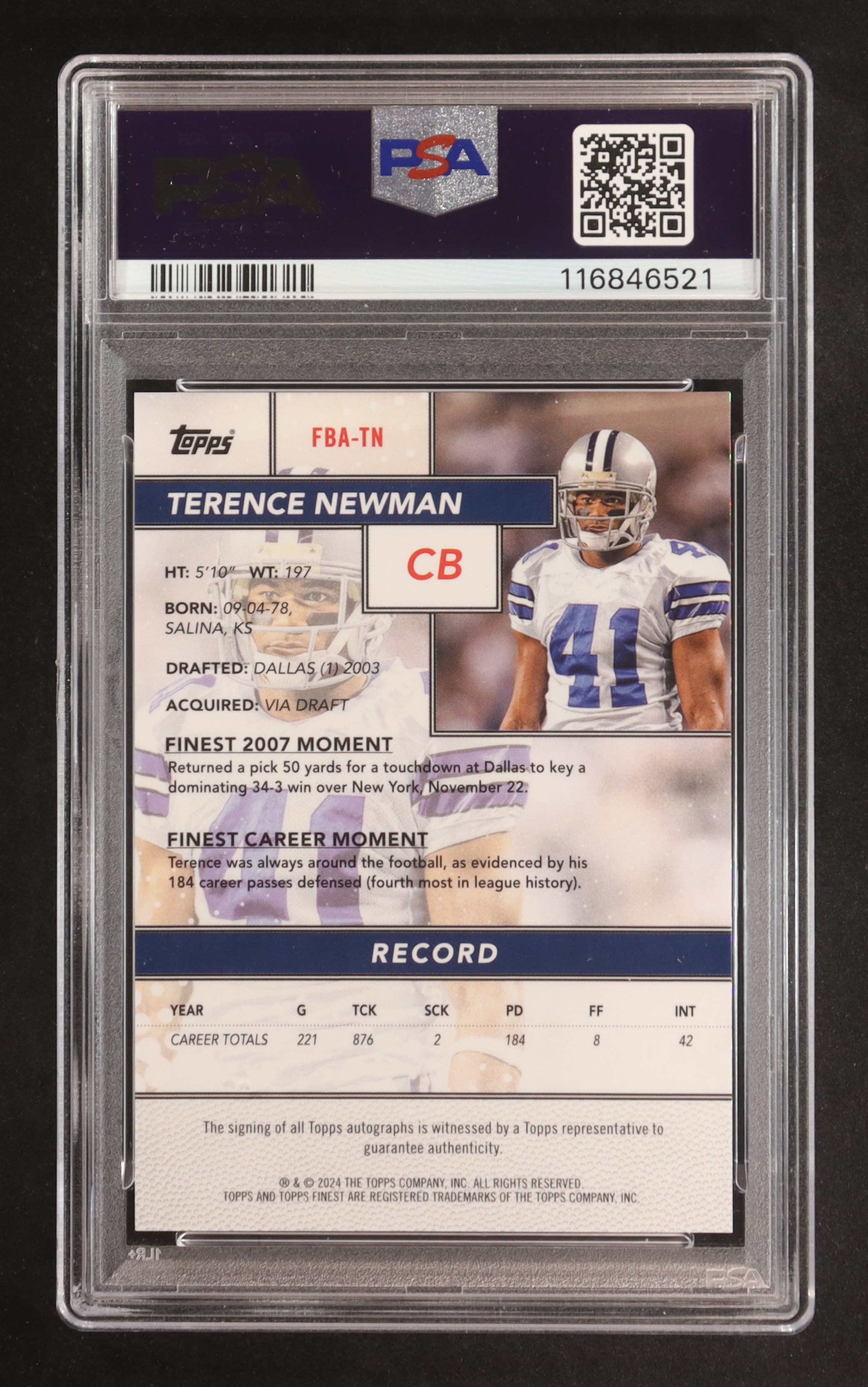Terence Newman 2024 Finest Flashback Autographs Blue Geometric Refractors #FBATN #12/99 (PSA 10 | Autograph Graded PSA 10) at PristineAuction.com Terence Newman 2024 Finest Flashback Autographs Blue Geometric Refractors #FBATN #12/99 (PSA 10 | Autograph Graded PSA 10) at PristineAuction.com