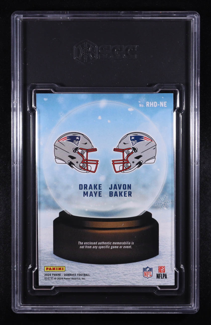 Drake Maye / Javon Baker 2024 Donruss Rookie Holiday Sweater Dual #1 RC (SGC 10) at PristineAuction.com Drake Maye / Javon Baker 2024 Donruss Rookie Holiday Sweater Dual #1 RC (SGC 10) at PristineAuction.com