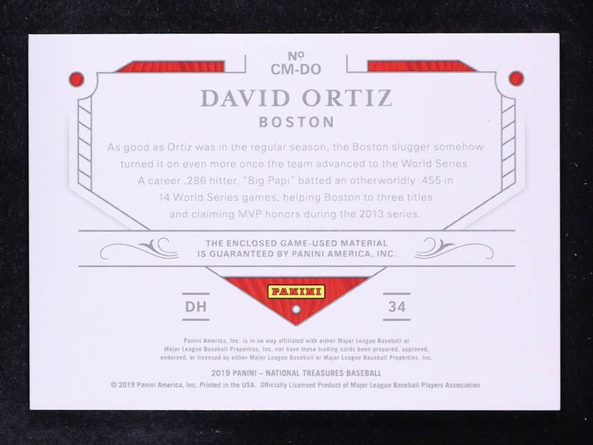 David Ortiz 2019 Panini National Treasures Colossal Materials #26 #41/49 at PristineAuction.com David Ortiz 2019 Panini National Treasures Colossal Materials #26 #41/49 at PristineAuction.com