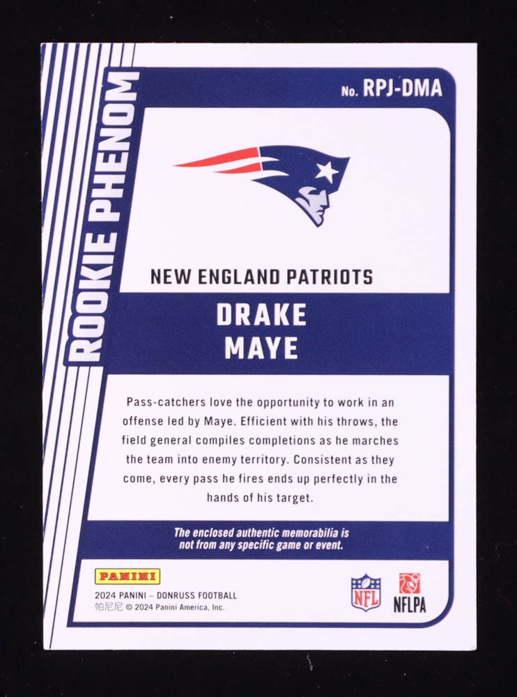 Drake Maye 2024 Donruss Rookie Phenom Jerseys #25 RC at PristineAuction.com Drake Maye 2024 Donruss Rookie Phenom Jerseys #25 RC at PristineAuction.com