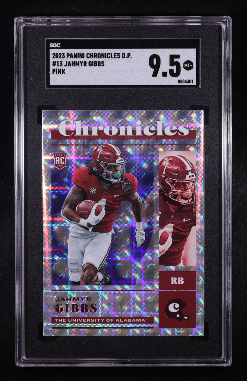 Jahmyr Gibbs 2023 Panini Chronicles Draft Picks Pink #13 RC (SGC 9.5) at PristineAuction.com Jahmyr Gibbs 2023 Panini Chronicles Draft Picks Pink #13 RC (SGC 9.5) at PristineAuction.com
