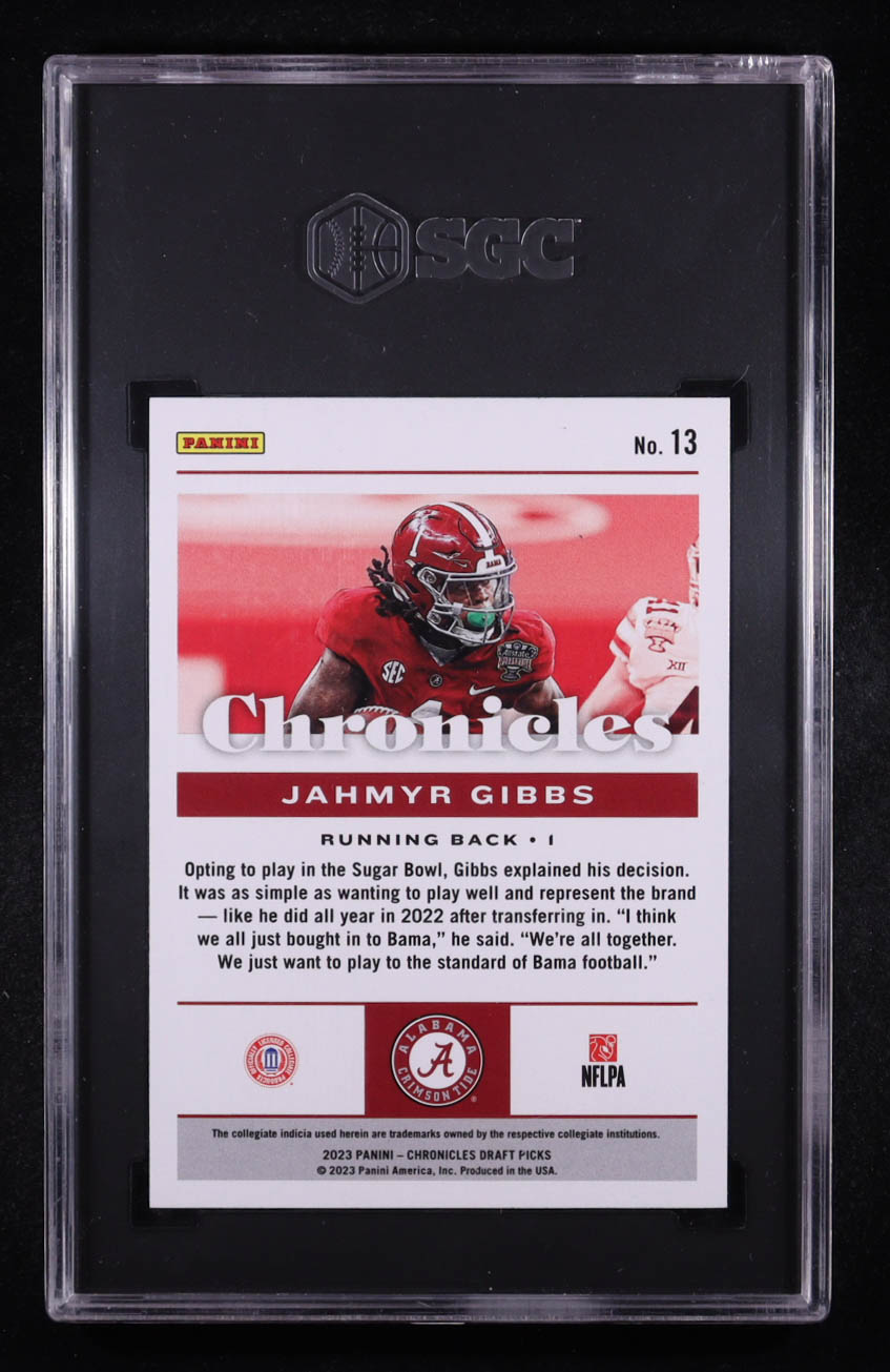 Jahmyr Gibbs 2023 Panini Chronicles Draft Picks Pink #13 RC (SGC 9.5) at PristineAuction.com Jahmyr Gibbs 2023 Panini Chronicles Draft Picks Pink #13 RC (SGC 9.5) at PristineAuction.com