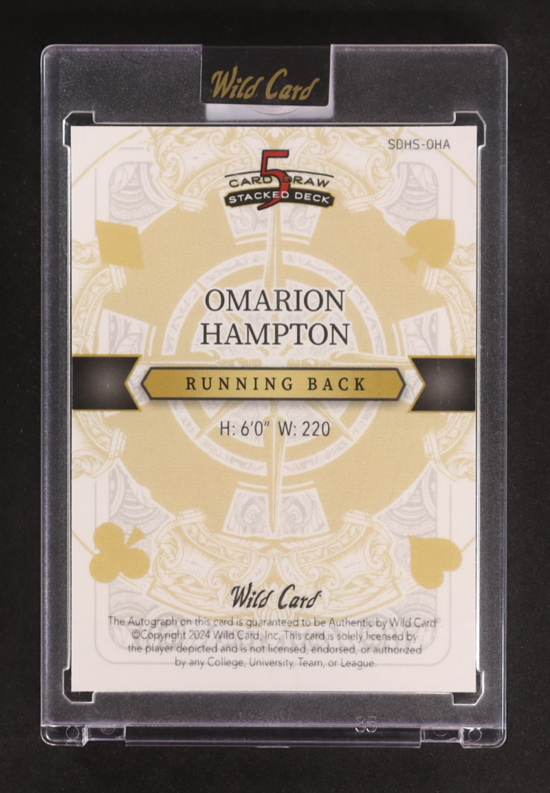 Omarion Hampton 2024 Wild Card 5 Card Draw Stacked Deck Jack of Spades #SDHS-OHA RC #1/1 at PristineAuction.com Omarion Hampton 2024 Wild Card 5 Card Draw Stacked Deck Jack of Spades #SDHS-OHA RC #1/1 at PristineAuction.com