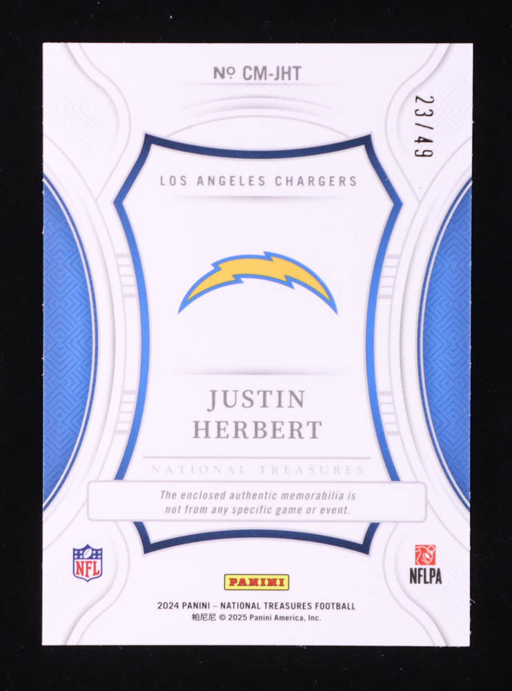 Justin Herbert 2024 Panini National Treasures Century Materials Gold #53 #23/49 at PristineAuction.com Justin Herbert 2024 Panini National Treasures Century Materials Gold #53 #23/49 at PristineAuction.com