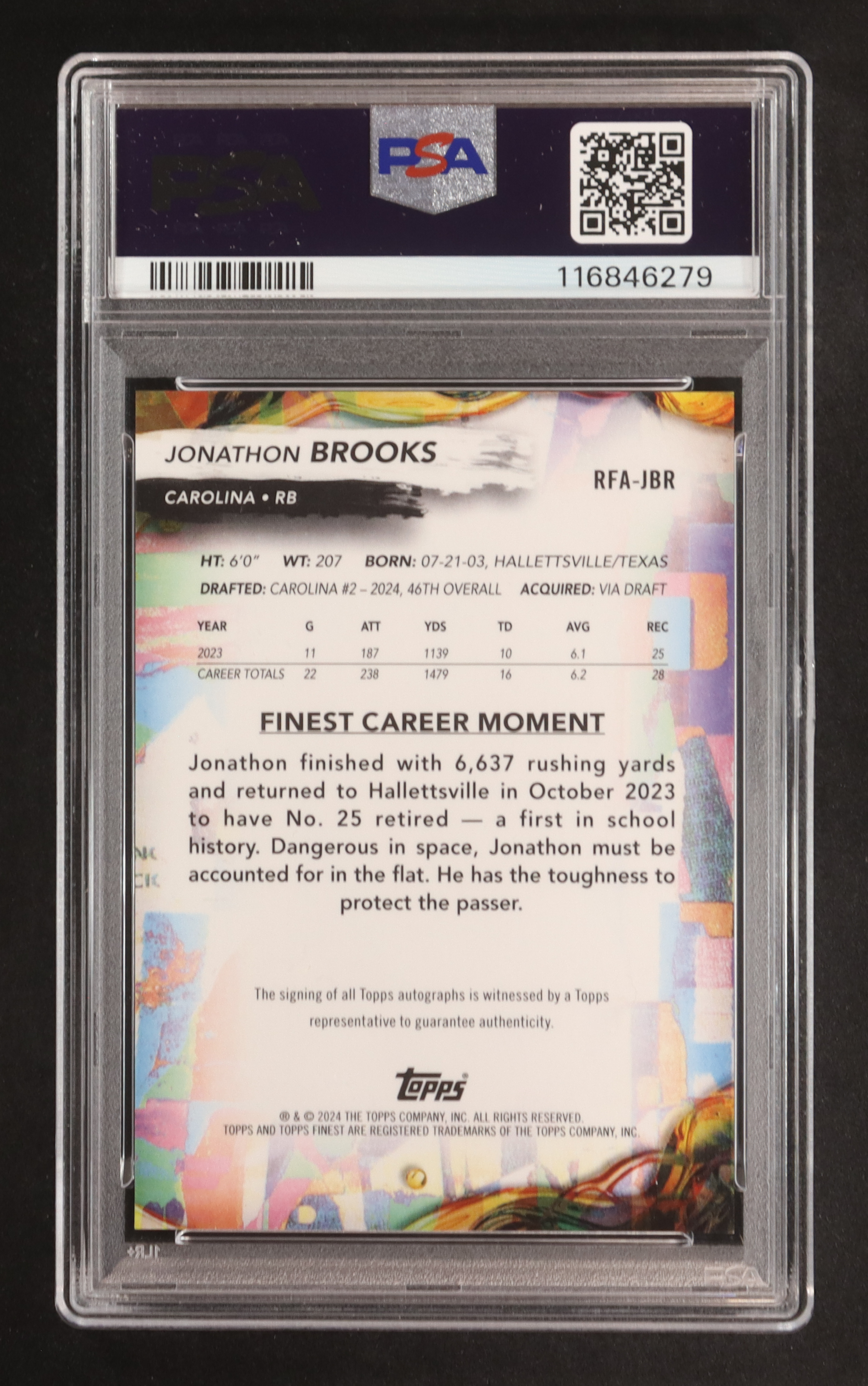 Jonathon Brooks 2024 Finest Rookie Autographs #RFAJBR RC (PSA 10 | Autograph Graded PSA 10) at PristineAuction.com Jonathon Brooks 2024 Finest Rookie Autographs #RFAJBR RC (PSA 10 | Autograph Graded PSA 10) at PristineAuction.com
