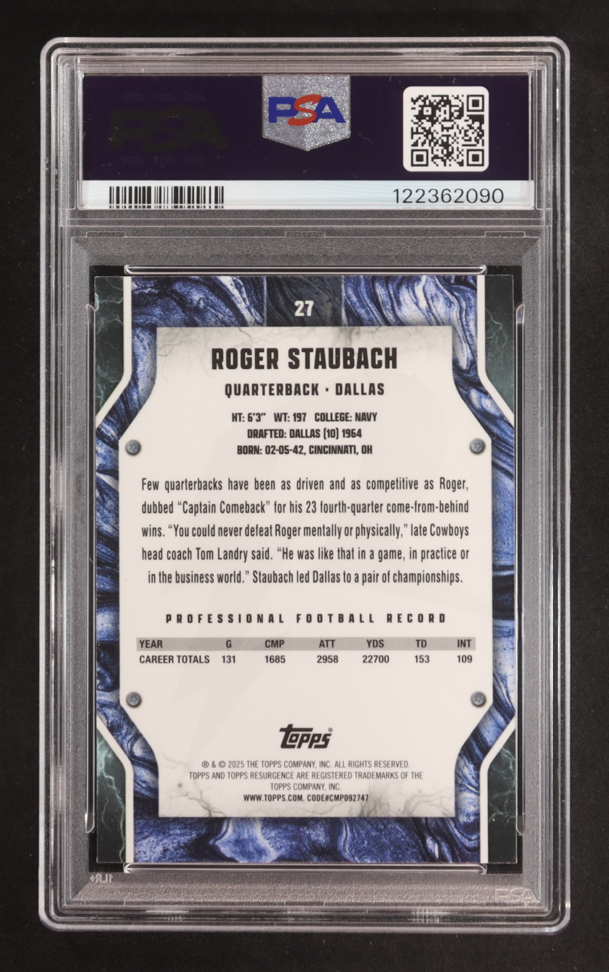 Roger Staubach 2024 Topps Resurgence Blue and Orange Spark #27 (PSA 10) at PristineAuction.com Roger Staubach 2024 Topps Resurgence Blue and Orange Spark #27 (PSA 10) at PristineAuction.com