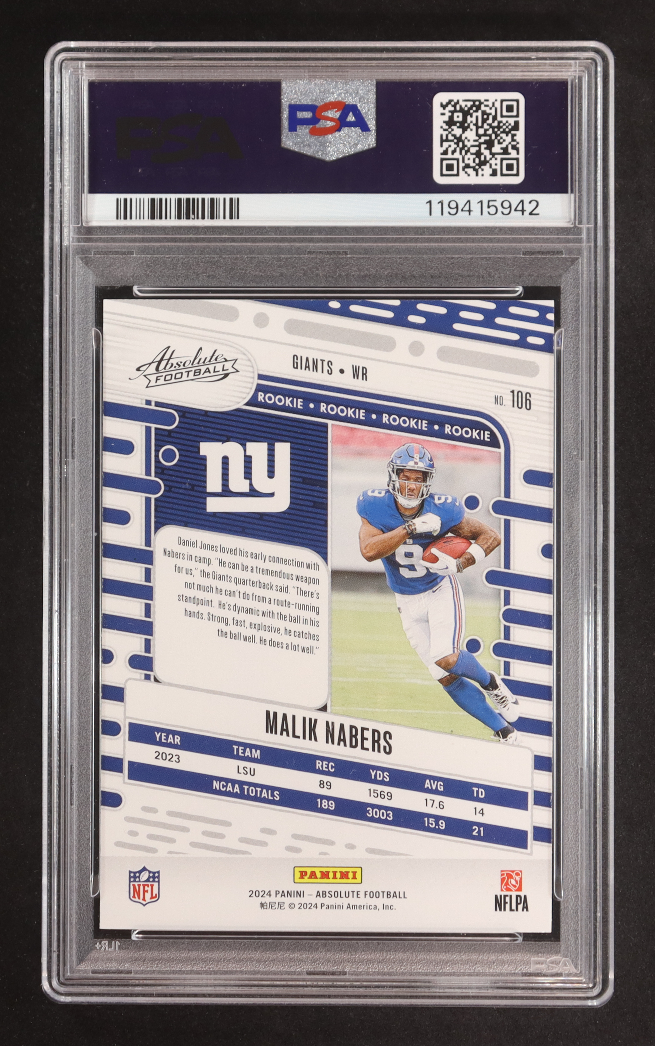 Malik Nabers 2024 Absolute Retail #106 RC (PSA 10) at PristineAuction.com Malik Nabers 2024 Absolute Retail #106 RC (PSA 10) at PristineAuction.com