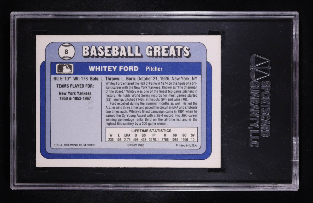 Whitey Ford Signed 1990 Swell Baseball Greats #8 (SGC) at PristineAuction.com Whitey Ford Signed 1990 Swell Baseball Greats #8 (SGC) at PristineAuction.com