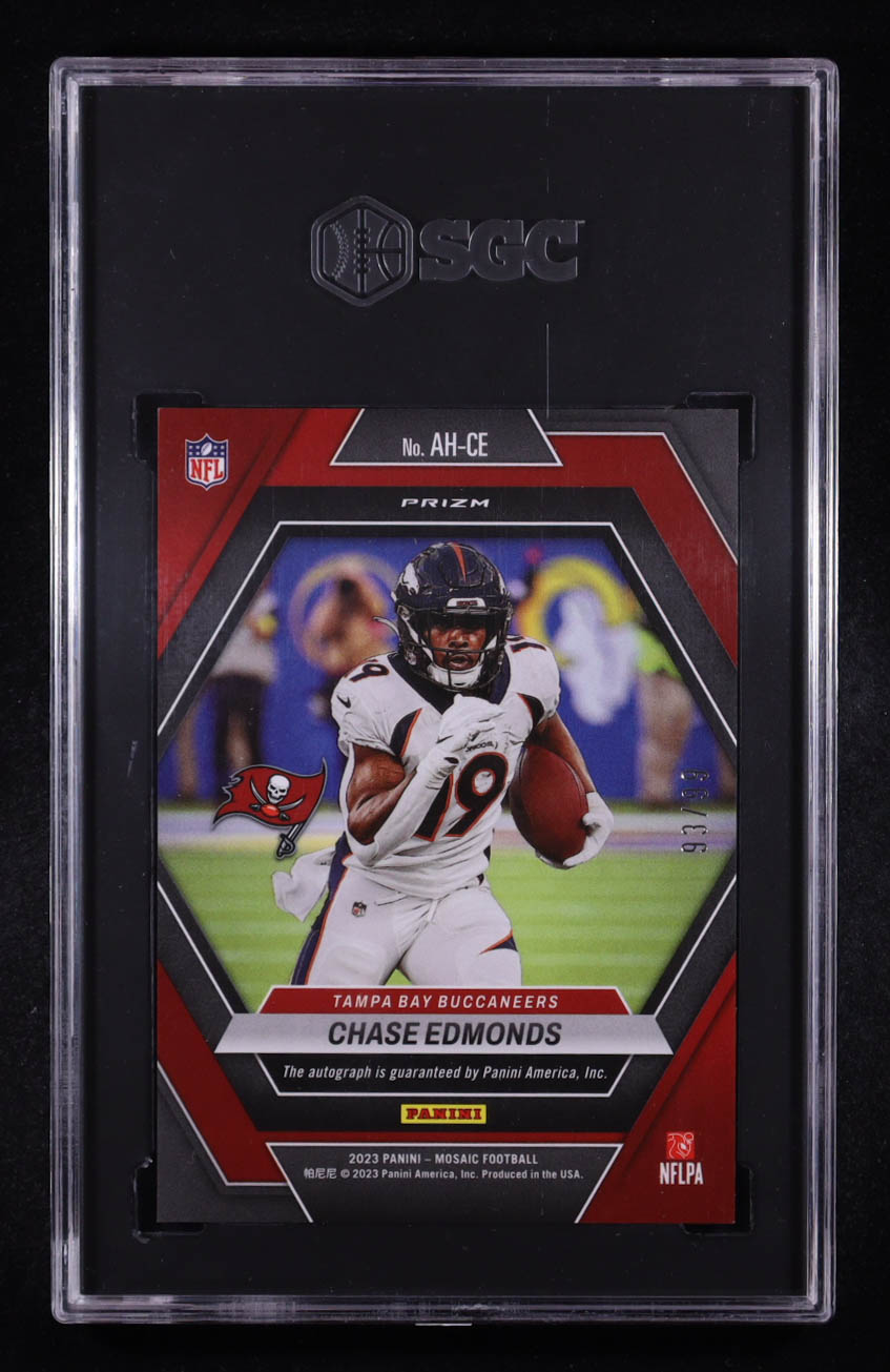 Chase Edmonds 2023 Panini Mosaic Autographs Mosaic Blue #48 #93/99 (SGC 9.5 | Auto 10) at PristineAuction.com Chase Edmonds 2023 Panini Mosaic Autographs Mosaic Blue #48 #93/99 (SGC 9.5 | Auto 10) at PristineAuction.com