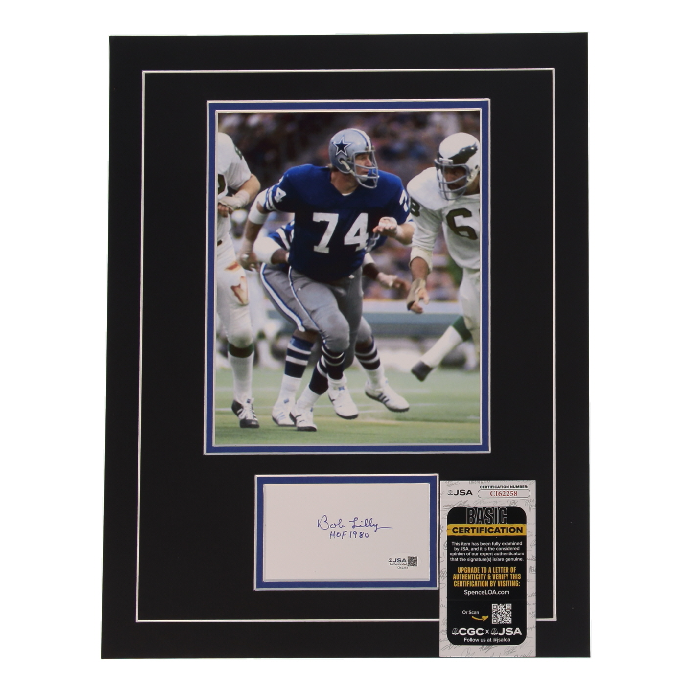 Bob Lilly Signed Cowboys Custom Cut Lithograph Display with Photo Inscribed "HOF 1980" (JSA) at PristineAuction.com Bob Lilly Signed Cowboys Custom Cut Lithograph Display with Photo Inscribed "HOF 1980" (JSA) at PristineAuction.com