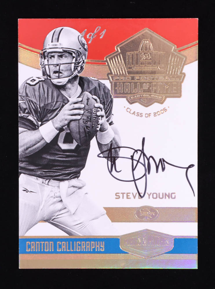 Steve Young 2016 Panini Plates and Patches Canton Calligraphy Gold #17 #1/1 at PristineAuction.com Steve Young 2016 Panini Plates and Patches Canton Calligraphy Gold #17 #1/1 at PristineAuction.com