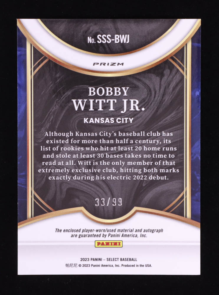 Bobby Witt Jr. 2023 Select Select Swatches Signatures Prizms Silver #17 #33/99 at PristineAuction.com Bobby Witt Jr. 2023 Select Select Swatches Signatures Prizms Silver #17 #33/99 at PristineAuction.com