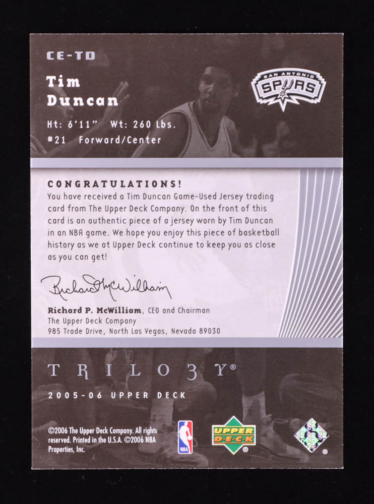 Tim Duncan 2005-06 Upper Deck Trilogy The Cutting Edge #TD at PristineAuction.com Tim Duncan 2005-06 Upper Deck Trilogy The Cutting Edge #TD at PristineAuction.com
