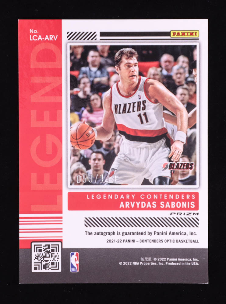 Arvydas Sabonis 2021-22 Panini Contenders Optic Legendary Contenders Autographs #7 #053/149 at PristineAuction.com Arvydas Sabonis 2021-22 Panini Contenders Optic Legendary Contenders Autographs #7 #053/149 at PristineAuction.com