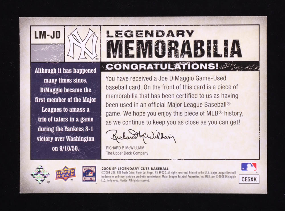 Joe DiMaggio 2008 SP Legendary Cuts Legendary Memorabilia #JD #04/25 at PristineAuction.com Joe DiMaggio 2008 SP Legendary Cuts Legendary Memorabilia #JD #04/25 at PristineAuction.com