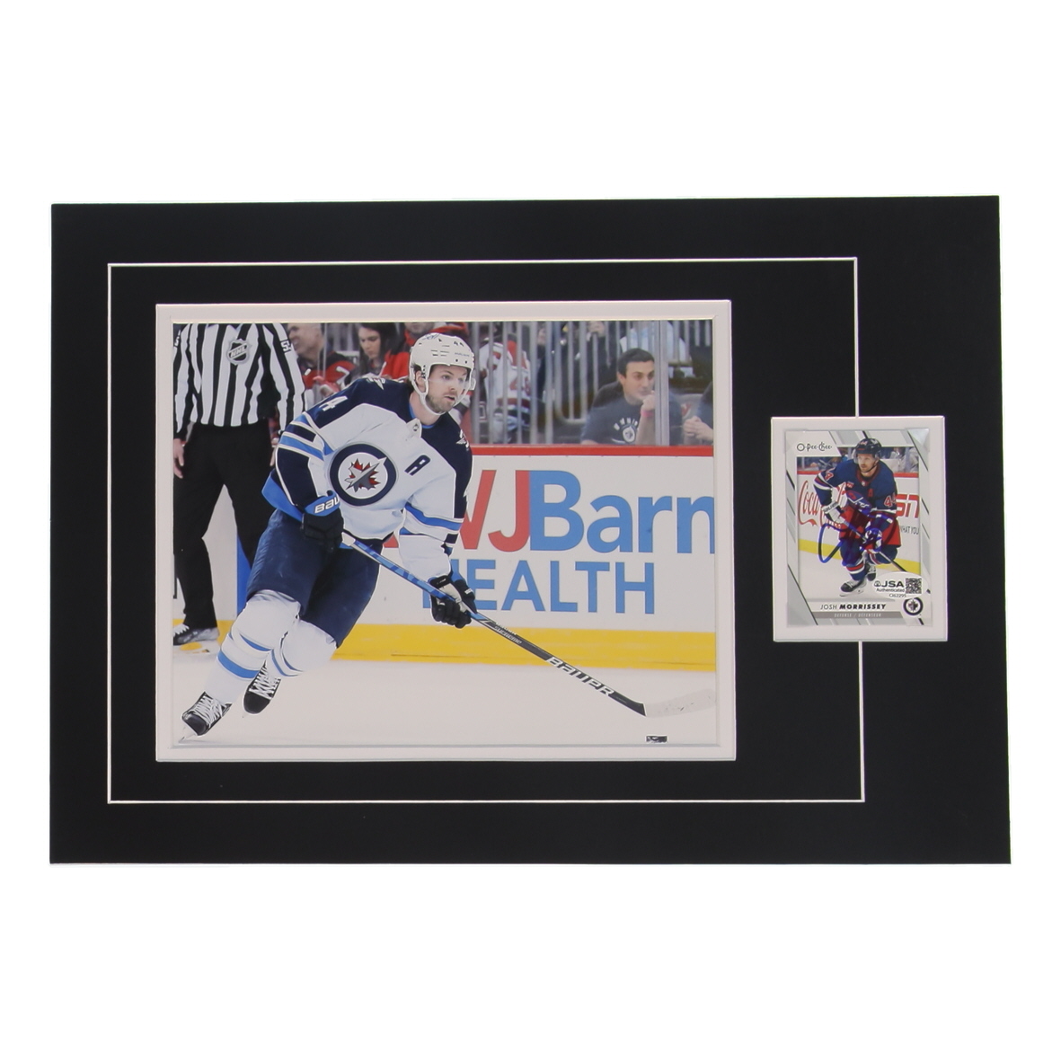 Josh Morrissey Signed Jets Sports Card Custom Lithograph Display with Photo (JSA) at PristineAuction.com Josh Morrissey Signed Jets Sports Card Custom Lithograph Display with Photo (JSA) at PristineAuction.com