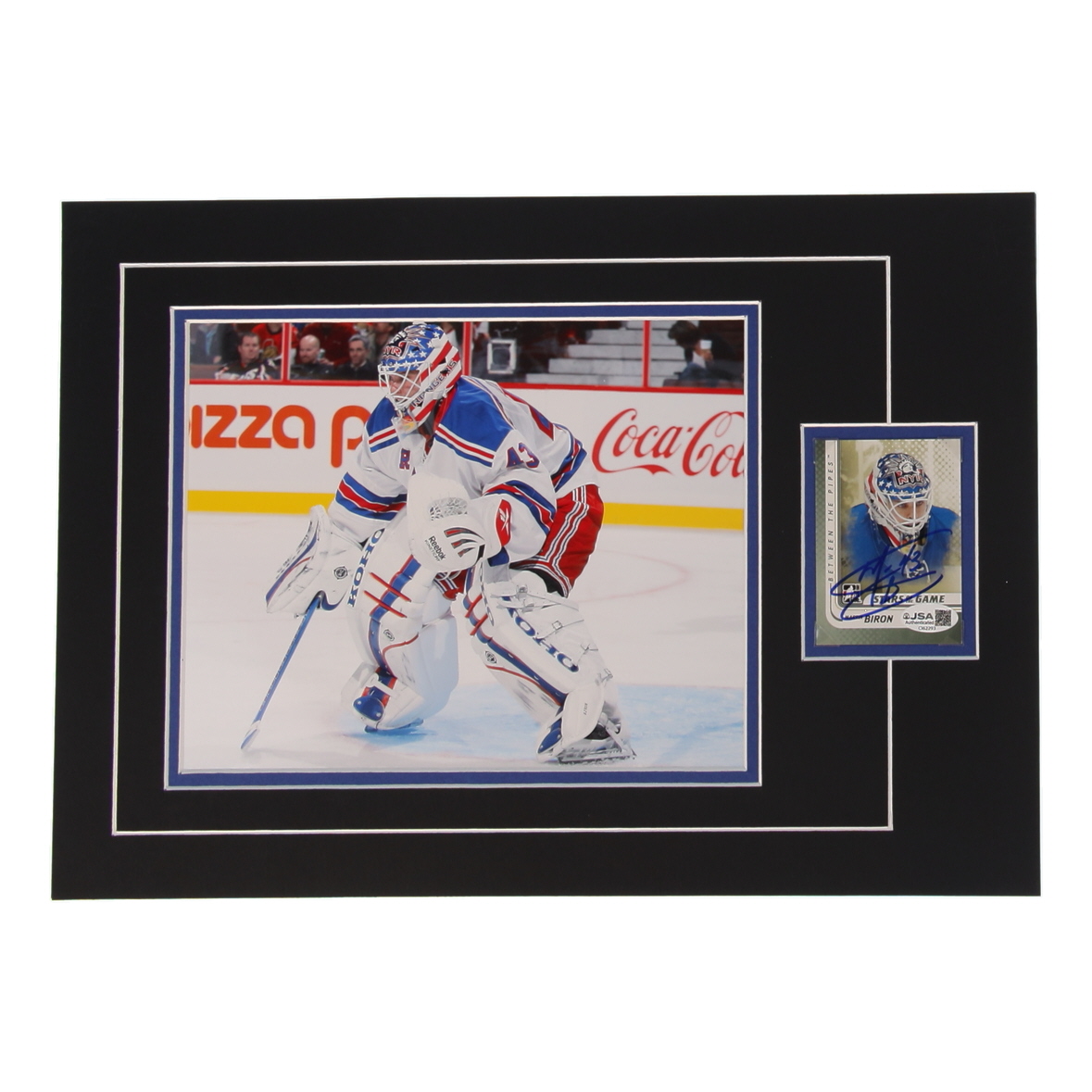 Martin Biron Signed Rangers Sports Card Custom Lithograph Display with Photo (JSA) at PristineAuction.com Martin Biron Signed Rangers Sports Card Custom Lithograph Display with Photo (JSA) at PristineAuction.com