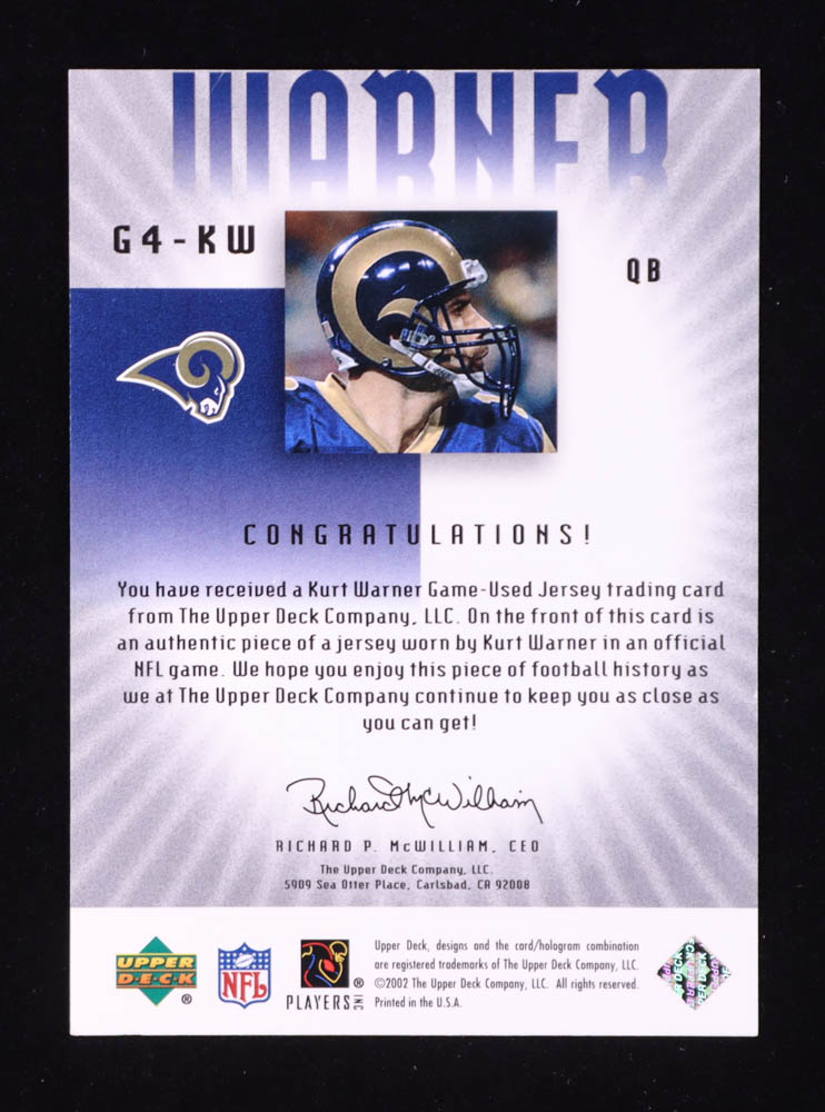 Kurt Warner 2002 UD Graded Jerseys #G4KW #47/75 at PristineAuction.com Kurt Warner 2002 UD Graded Jerseys #G4KW #47/75 at PristineAuction.com
