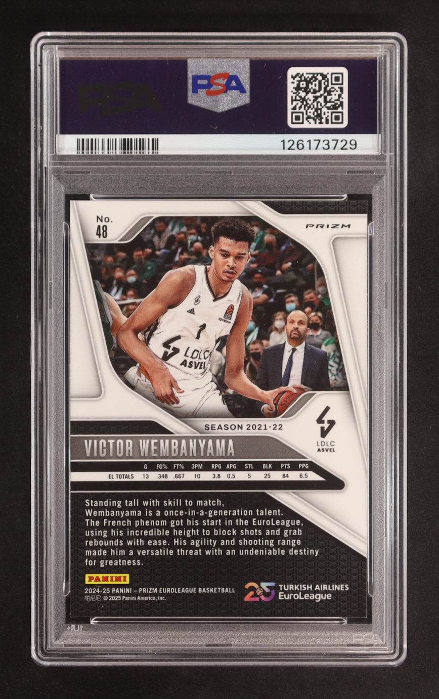 Victor Wembanyama 2024-25 Panini Euroleague 25th Anniversary Prizm #48 (PSA 10) at PristineAuction.com Victor Wembanyama 2024-25 Panini Euroleague 25th Anniversary Prizm #48 (PSA 10) at PristineAuction.com