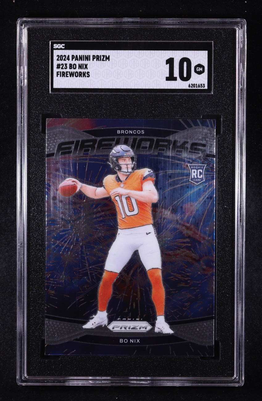 Bo Nix 2024 Panini Prizm Fireworks #23 RC (SGC 10) at PristineAuction.com Bo Nix 2024 Panini Prizm Fireworks #23 RC (SGC 10) at PristineAuction.com