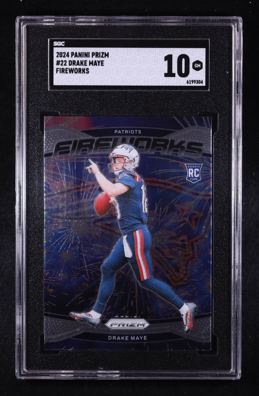 Drake Maye 2024 Panini Prizm Fireworks #22 RC (SGC 10) at PristineAuction.com Drake Maye 2024 Panini Prizm Fireworks #22 RC (SGC 10) at PristineAuction.com